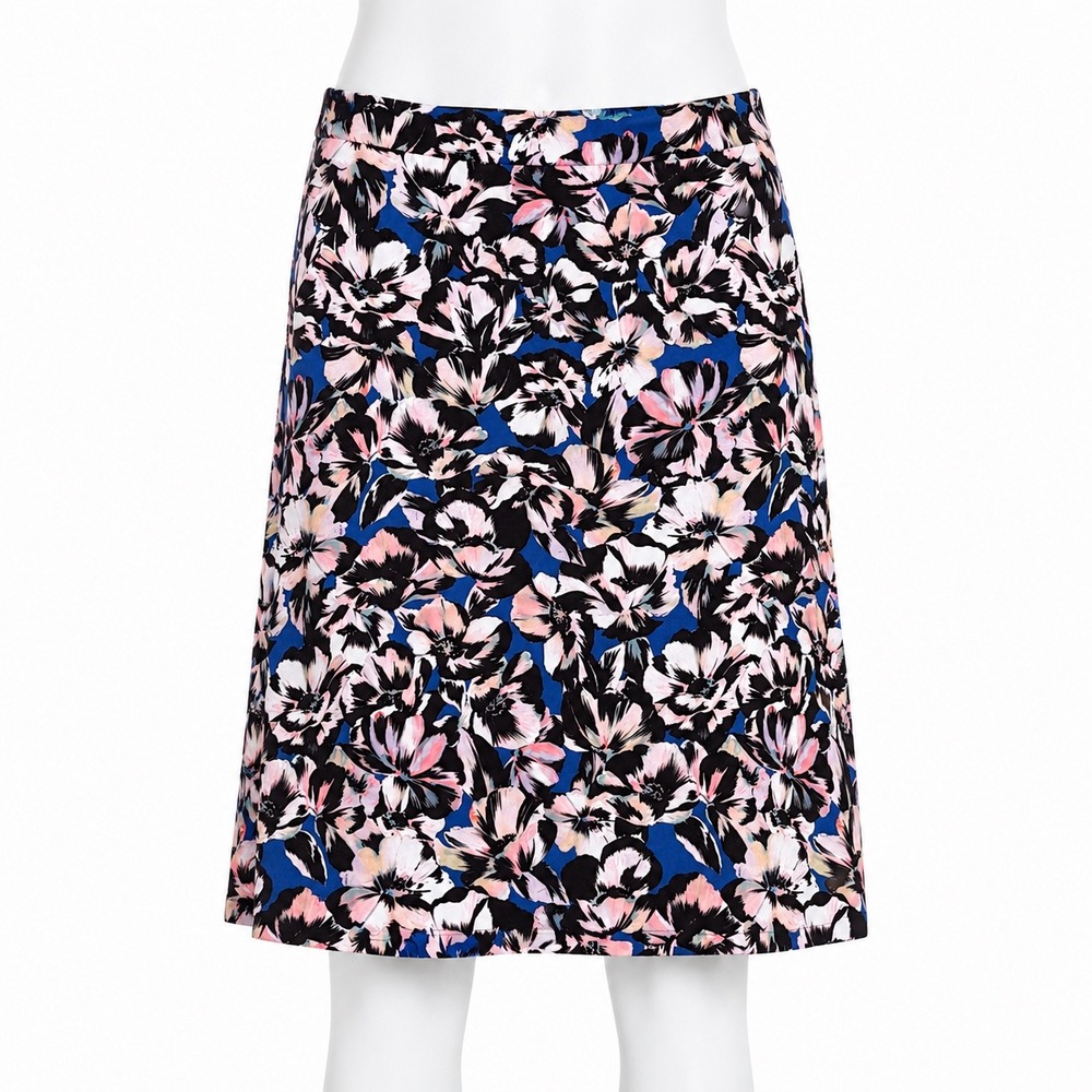J.Crew Floral A-Line Hibiscus Print Skirt Blue Pink Womens 4 Career Spring Chic